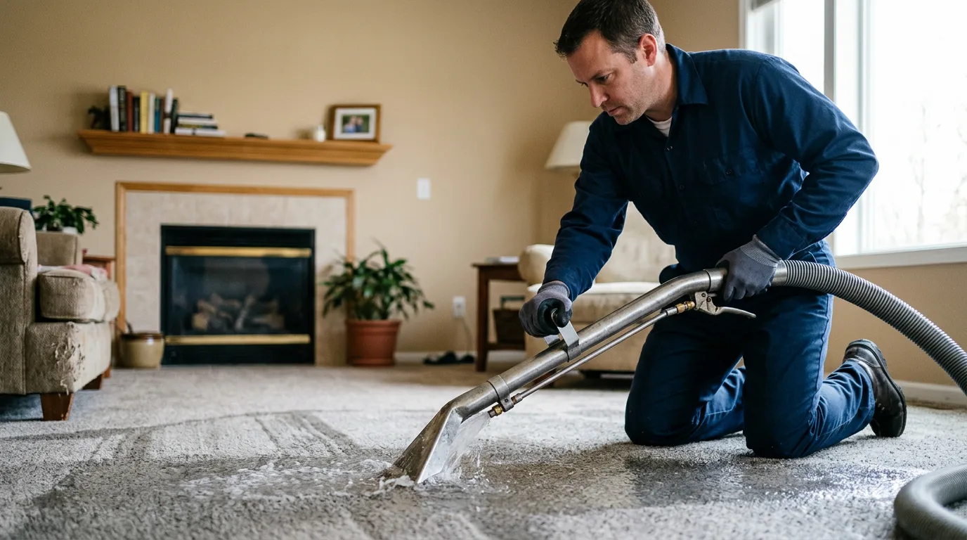 Water damage restoration technician working near Hesston, KS